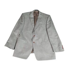 Ralph‎ Lauren Green/Brown Houndstooth Silk/Wool Blazer/Sportscoat Mens Size 46L